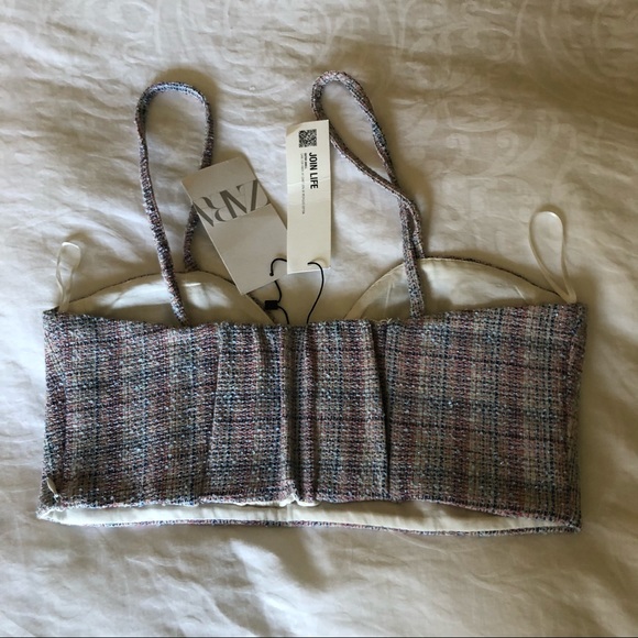 Zara Multicoloured Tweed Corset Crop Top - Picture 4 of 6
